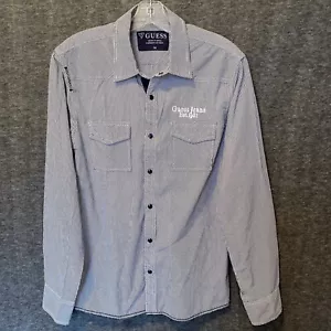 Guess Pearl Snap Hemd Herren mittelblau gestreift Knopfleiste Langarm - Bild 1 von 8