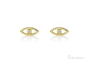 14K Gold Lab-Created Diamond Evil Eye Stud Earrings for Protection & Style - Picture 1 of 5