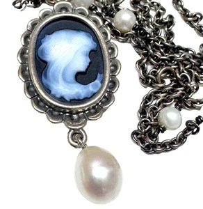 Collar de plata de perlas blancas camafeo Pandora retirado raro de colección 590128CAM-48 - Imagen 1 de 6