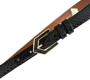 Womens Lauren Ralph Lauren Black Faux Leather Belt Reptile Size M - Picture 1 of 15