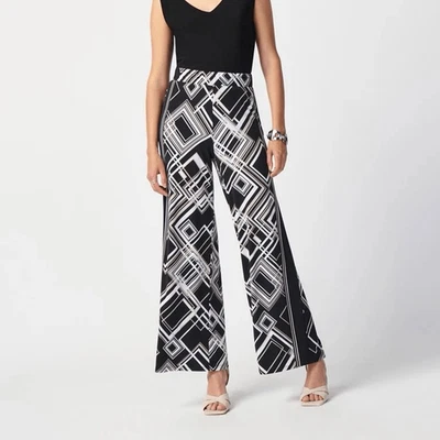 Pantalones Joseph Ribkoff Estampado Geométrico Pierna Ancha Negro Blanco Pequeño Foto 1 de 4