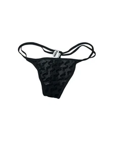 Victoria's Secret Pink Logo Mesh Riemchen Tanga Höschen schwarz neu mit Etikett - Bild 1 von 6