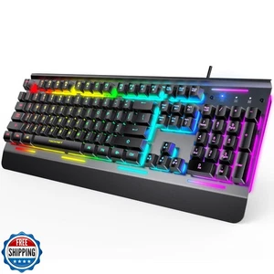 TECKNET Gaming Keyboard, USB Wired Computer Keyboard, 15-Zone RGB Illuminatio - Picture 1 of 5