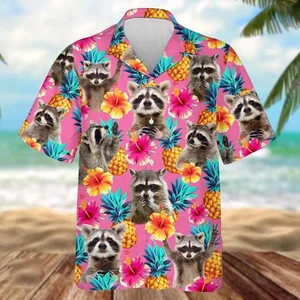 Camisa Hawaiana Mapache Tropical Piña Mapache Camisa Verano Playa Camisa - Imagen 1 de 2