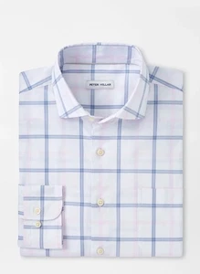 Peter Millar Mens Abbot Sport Shirt Crown Lite Cotton Stretch White Blue Sz L - Picture 1 of 7