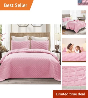 Conjunto completo de colchas e fronhas queen ultramacias - Todas as estações, rosa brilhante - Imagem 1 de 4