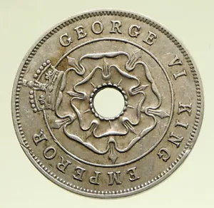 1942 SOUTHERN RHODESIA UK King George VI FLOWER & Hole VINTAGE Penny Coin i95186 - Picture 1 of 3
