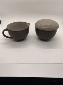 MIKASA SWISS COFFEE CREAMER & SUGAR Bowl BOHO POTTERY - Picture 1 of 5