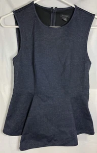 Halogen Womens Petite Top Shirt PXS Denim Blue Sleeveless Career Peplum Hem-027 - Picture 1 of 12