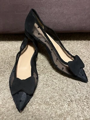 J. Planos Crew Negro Lunares Terciopelo Lazo Malla Talla 6.5 M Excelente Estado Foto 1 de 4