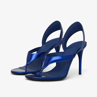 Womens New Patent Leather Round Toe Sandals Thin Heels Back Strap High Heels - Image 1 of 4