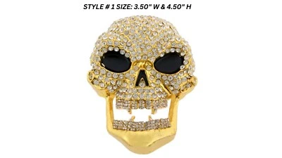Fivela de cinto gelada Skull Crossbones ouro metal blinged strass novo masculino feminino - Imagem 1 de 4