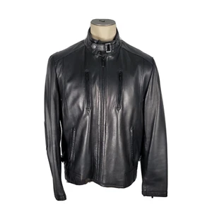 Calvin Klein Mens Black SOFT Buttery Leather Motorcycle Quilt Lined Jacket Sz M - Picture 1 of 5