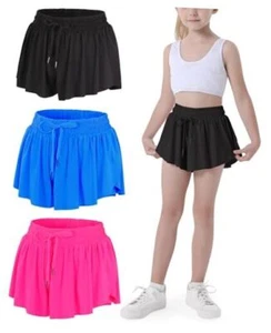  Girls Flowy Shorts, 2 in 1 Preppy Butterfly 8 Years Black+navy+bright Red - Picture 1 of 7