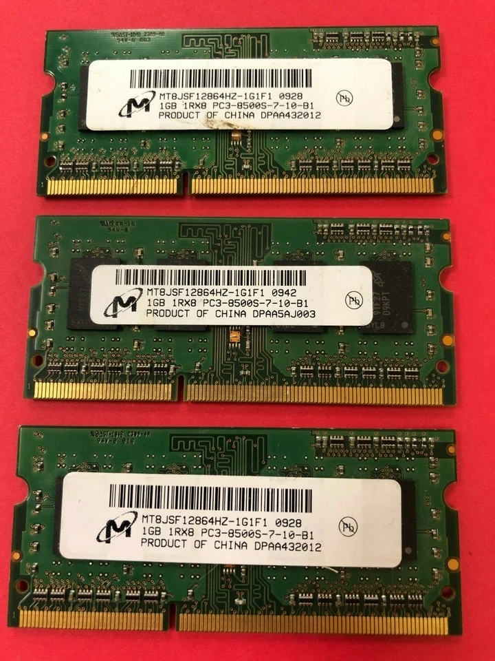 🔥Micron 3GB (3X1GB) 1Rx8 PC3-8500S Laptop Memory Ram  MT8JSF12864HZ-1G1F - Image 1 of 2