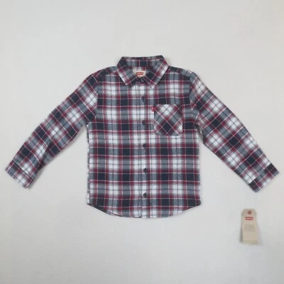 NEW Levis Shirt Boys M* Red Blue Plaid Flannel Long Sleeve Button Up Western - Image 1 of 4