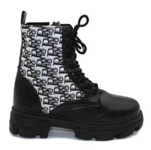 Ankle Boots Shoes Ladies Biker Zip Lace Up Army Combat Winter Casual Womens Size - Picture 1 of 8