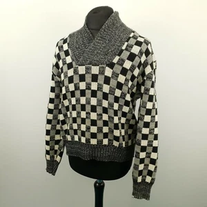 Womens Vintage Jumper XL Checked Pullover Sweater Knit RETRO Winter Cotton Knit - Picture 1 of 6