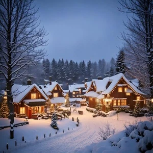 Digital Image art of the Great Nordic village blanketed in fresh snow - Picture 1 of 3
