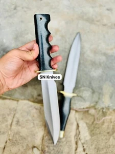 2-PCS CUSTOM HANDMADE CARBON STEEL HUNTING DAGGER&BOWIE KNIFE WITH LEATHER SHEAT - Picture 1 of 10