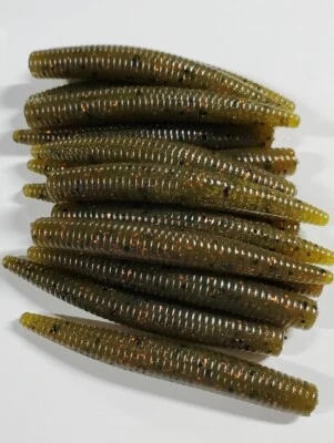 TEXJET 3' NED RIG WORM (GREEN PUMPKIN/ORANGE FLAKE)HEAVY GARLIC 15 PAC Drop Shot