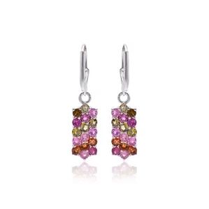 Natural Multi Tourmaline Gemstone Earrings 925 Sterling Silver Jewelry For Women - Picture 1 of 4