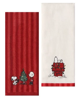 Toallas de mano de baño de Navidad Peanuts, juego de 2, Snoopy Doghouse Charlie Brown Foto 1 de 4