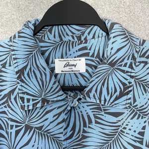 Brioni Neiman Marcus Men’s XL Blue Patterned Tropical Leaves Rayon Button Up - Picture 1 of 10