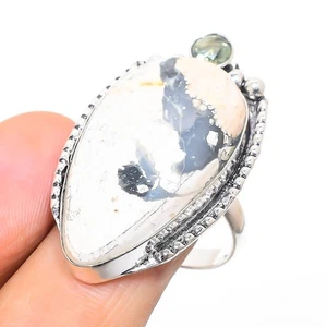 Maligano Jaspe, Peridoto Gema 925 Plata de Ley Joyería Anillo Tamaño 9.5 - Imagen 1 de 5