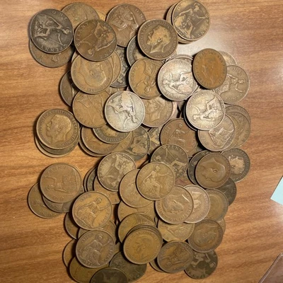 GREAT BRITAIN 100 Circulated Antique Large UK Penny Coin Job Lot - ACTUAL PHOTO - Image 1 of 2
