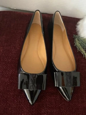 Zapatos J Crew para mujer talla 8,5 negros planos charol lazo vacaciones románticas Foto 1 de 4
