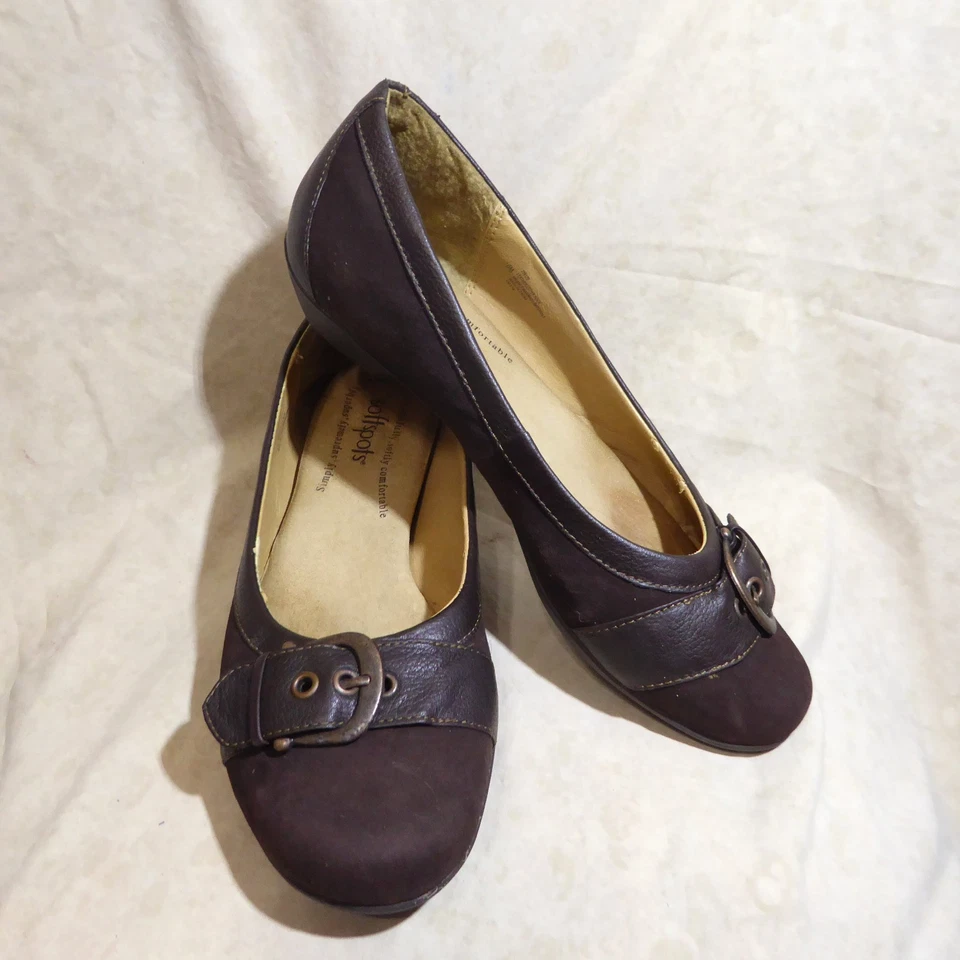 🩰 Softspots Ballet Pisos 10 M Cuero Marrón Cacao Gamuza; Hebilla Correas Acentos Foto 1 de 4