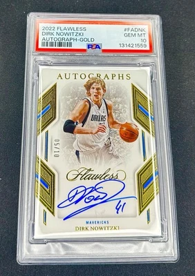 2022 Dirk Nowitzki Panini Flawless Gold Autographs Auto 5/10 PSA 10 GEM SP - Image 1 of 3