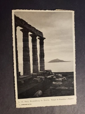 POSEIDON TEMPLE, GREECE 1946 Postcard w/ Ankara, Turkey note - Image 1 of 2