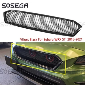 Front Bumper Upper Grille Mesh Grill For Subaru WRX STI 2018-2021 Gloss Black - Picture 1 of 8