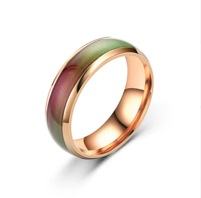 Anillo de acero inoxidable sin deslustre que cambia de color temperatura mujeres hombres R48 Foto 1 de 4