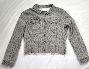 Kut From The Kloth Kara Grey Animal Print Crop Jacket Large Distressed Stetch - Picture 1 of 21