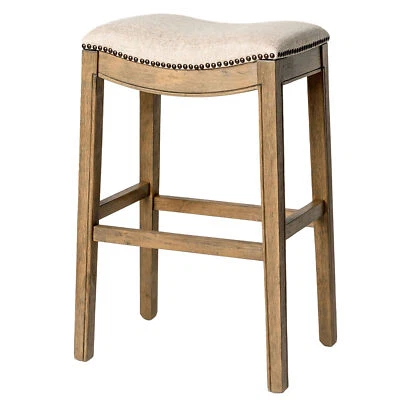 Maven Lane Adrien Saddle Barstool in Natural Wood Finish w/ Fabric Upholstery - Image 1 of 4