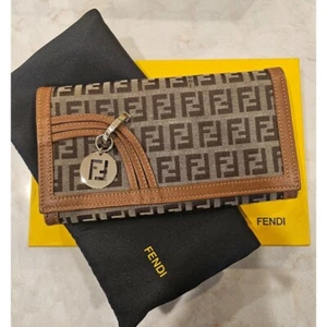 Fendi Zucca Geldbörse Druckknopfverschluss Lederbesatz Kartenetui echt! - Bild 1 von 10