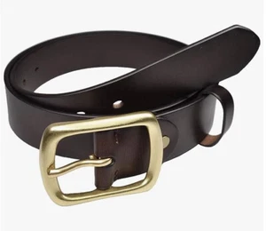 CINTURA UOMO PELLE SINGOLA ITALIANA CUOIO MARRONE COGNAC FIBBIA OTTONE TAGLIA M - Foto 1 di 5