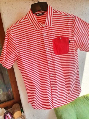Undefeated Red/White striped short sleeve button up shirt,sz S - Image 1 of 4