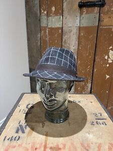 Dice Trilby Hat Headwear Wool Brown Grey Check Logo Adults Men's Size 57cm