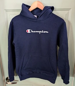 Champion ECO Authentic Boys Girls YL Navy Hooded Pullover Kangaroo Pocket - Picture 1 of 6