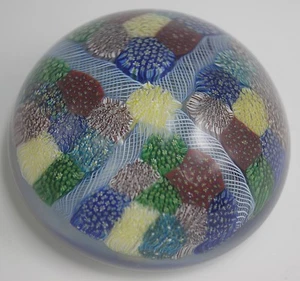 VTG MURANO VENETIAN GLASS LATTICINO MILLEFIORI PATCHWORK PAPERWEIGHT ORIG LABEL - Picture 1 of 7