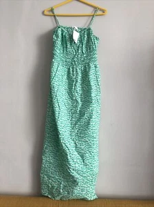 BNWT H&M green 100% cotton summer dress small zigzag ikat pattern size M - Picture 1 of 8
