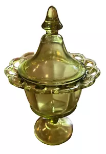 Grün Imperial Glas Gitter bedeckt Süßigkeiten Schale 6,25" hoch - Bild 1 von 12