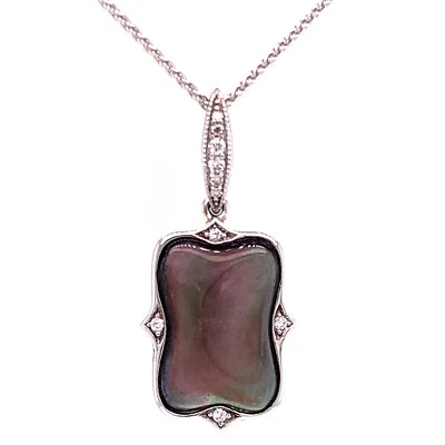 Kabana 14 Karat White Gold Diamond Black Mother of Pearl Pendant - Image 1 of 2