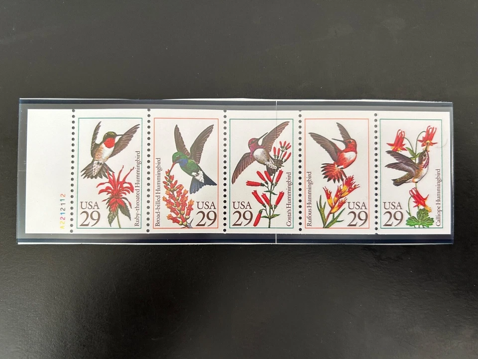 US Stamps SC# 2646a Humming Birds 29c booklet pane of 5 P# 2212112 MNH 1992 - Image 1 of 1