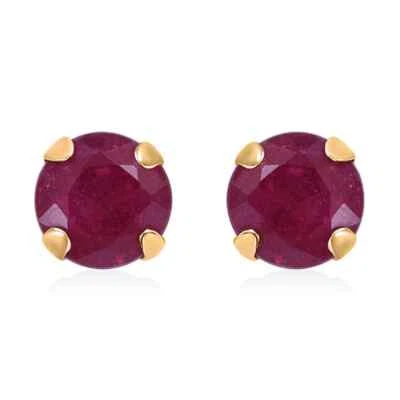 AMAZING!!  LUXORO 10K Yellow Gold Premium Niassa Ruby Studs 1.35ctw - Image 1 of 4