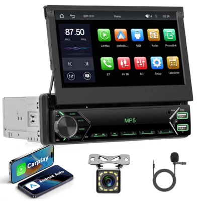 7" 1 DIN APPLE CARPLAY Android AUTO AUTORADIO A SCOMPARSA STEREO + Telecamera - Immagine 1 di 4